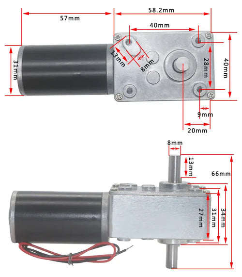 12V 27Rpm High Torque Dual Shaft 31D Motor w/ Worm Gear Reduction