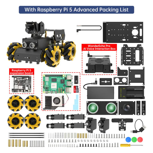 Hiwonder TurboPi Raspberry Pi ROS2 Robot Car with Omnidirectional Mecanum Wheels, AI Vision &amp; Tracking, Integrated Multimodal Large AI Model ChatGPT, and Voice Interaction (Advanced Kit with RPi 5 4G)