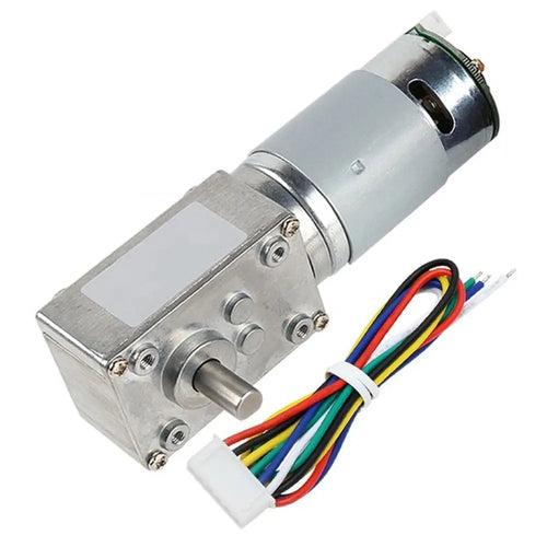 High Torque Gearmotor Self-Locking Worm Gear Motor w/ Encoder - 24V, 56RPM