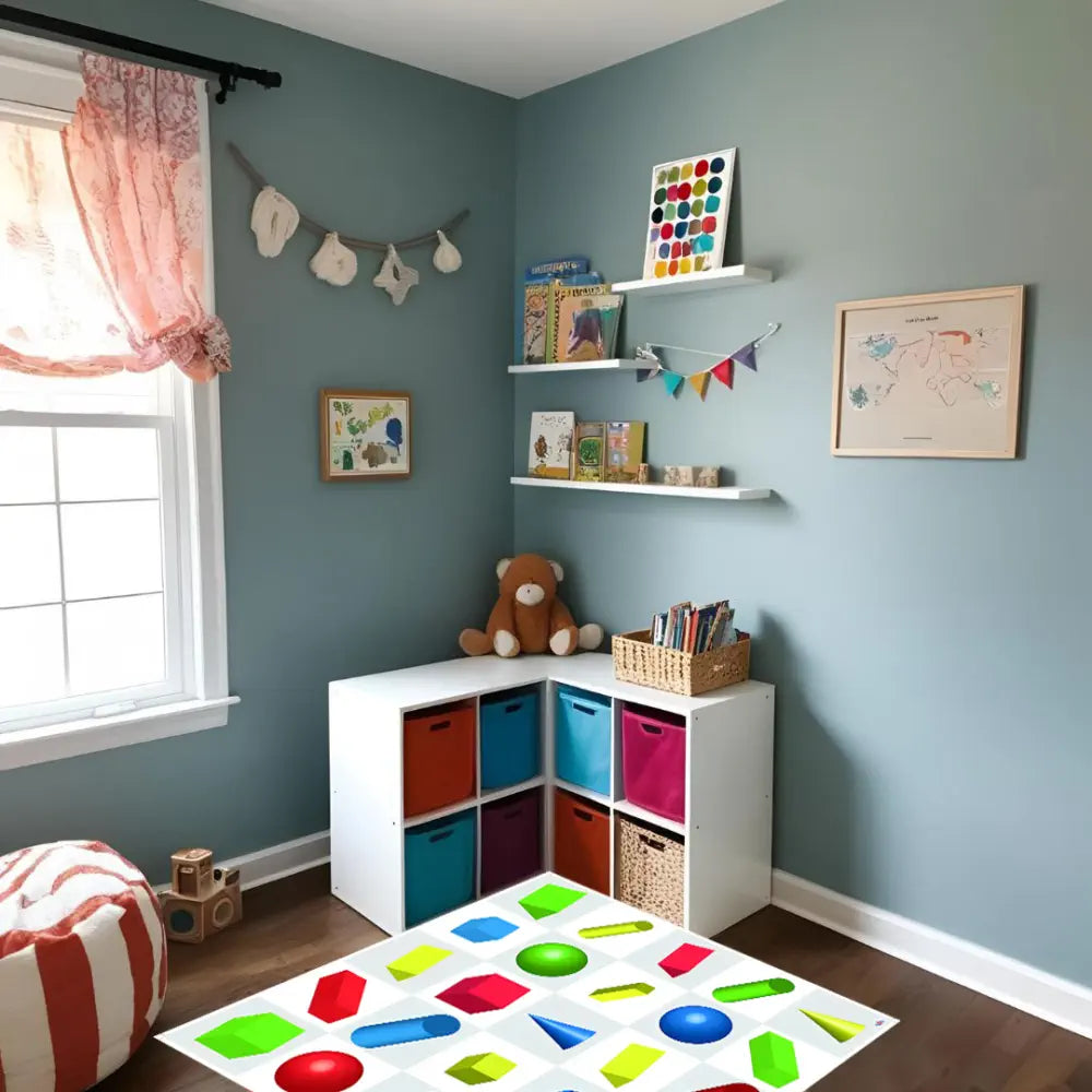 TTS Bee-Bot &amp; Blue-Bot 3D Shapes Coding Mat - Interactive STEM Geometry &amp; Programming Learning Play mat for Kids - Durable Educational Robot Floor Mat | 75 x 75 cm