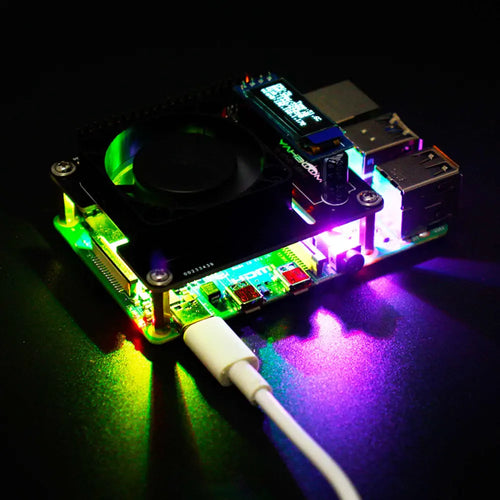 RGB Cooling HAT w/ Adjustable Fan &amp; OLED Display for Raspberry Pi 5/4B/3B+/3B