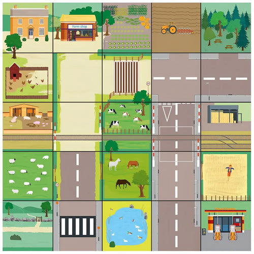 TTS Bee-Bot Starter Pack Bundle with 1 Countryside Mat, 1 Transparent Pocket mat 4x6 Mat, 1 Busy Street Mat, 1 Set Sequence Cards,10 White Clip-on Shells