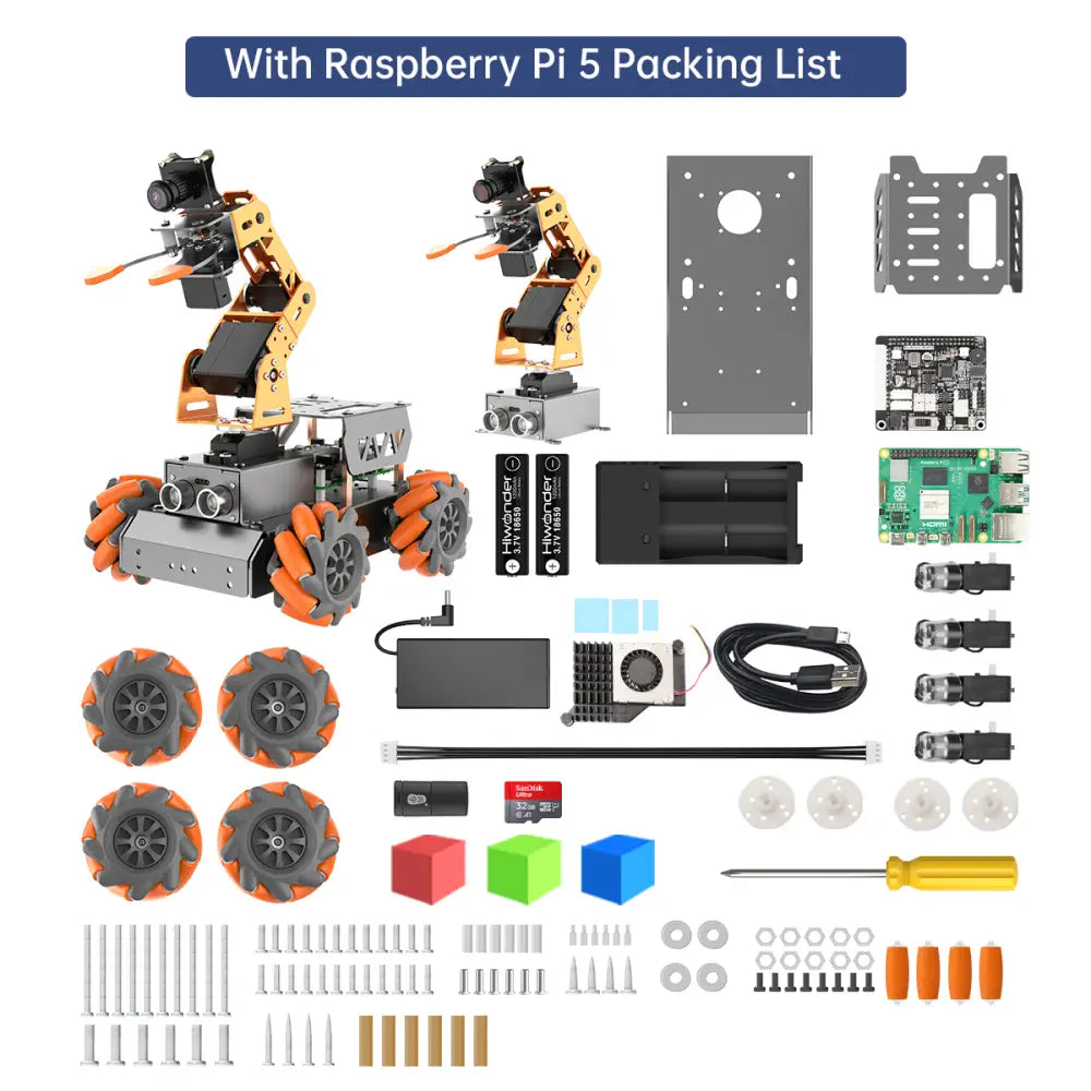 Hiwonder MasterPi AI Vision Robot Arm with Mecanum Wheels Car Powered by Raspberry Pi 5 Open Source Robot Car (Raspberry Pi 5 8GB Included)