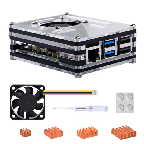 52Pi Acrylic Case Enlosure w/ 4010 Fan Heatsink for Raspberry Pi 5 (Black/White)