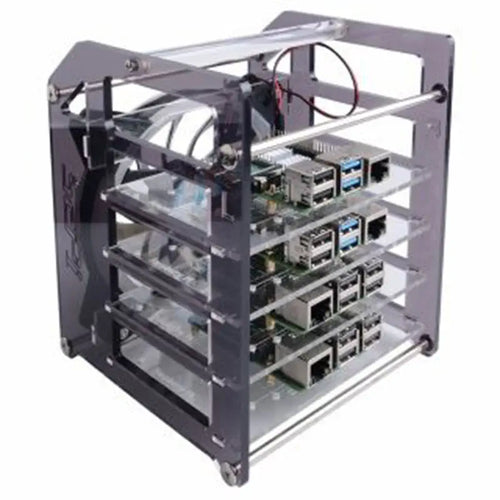 52Pi 4-Layer Acrylic Cluster Case w/ RGB LED Fan for Raspberry Pi, Jetson Nano