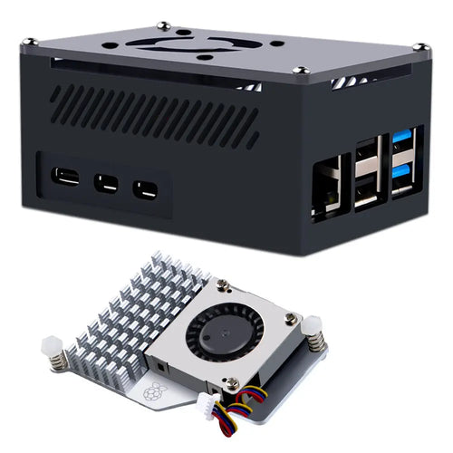 52Pi Aluminum Case Black Brick Enlosure w/ Official Fan Heatsink for Raspberry Pi 5