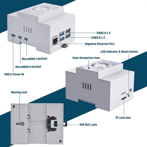52Pi DIN Rail ABS Case w/ Heat Sink for Raspberry Pi 5
