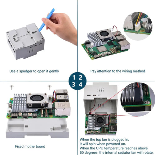 52Pi DIN Rail ABS Case w/ Heat Sink for Raspberry Pi 5