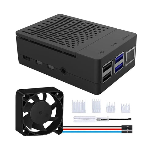 52Pi Fan ABS Case w/ Heatsinks for Raspberry Pi 4 B (Black)