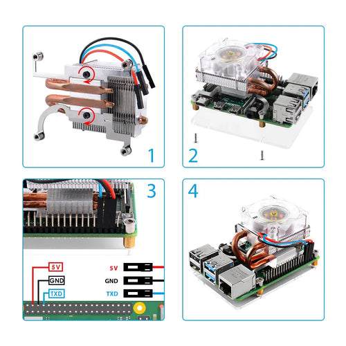 52Pi Low-Profile ICE Tower RGB LED Light Cooling Fan for Raspberry Pi 4B/3B+/3B