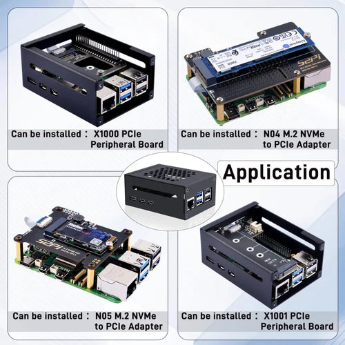 52Pi Metal Case for Raspberry Pi 5 w/ X1000 PCIe Board Compatibility