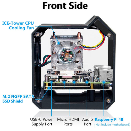 52Pi Mini NAS Tower Kit w/ ICE Tower Cooling & OLED Display for Pi 4B (Black)