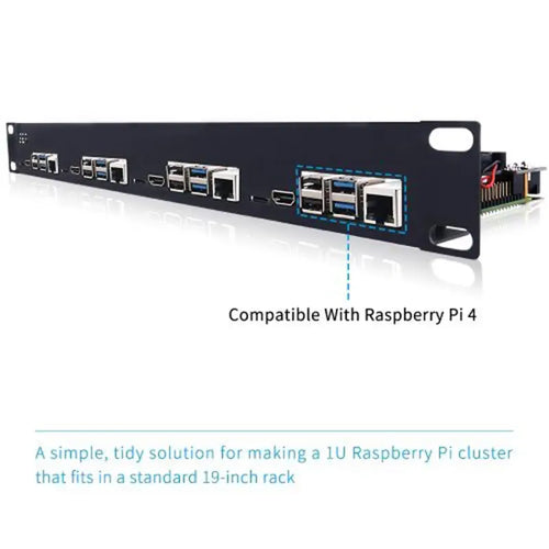 52Pi 1U Rack Bracket for Raspberry Pi 4B ,19-inch 4-Slot w/ Heatsinks (Black)