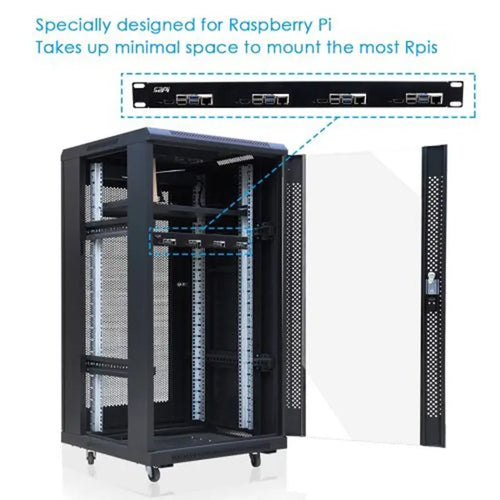 52Pi 1U Rack Bracket for Raspberry Pi 4B ,19-inch 4-Slot w/ Heatsinks (Black)