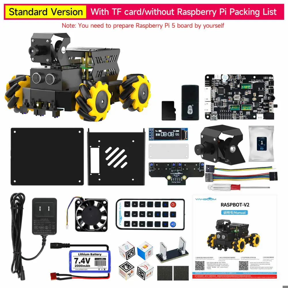 Yahboom AI Vision Robot Raspberry Pi 5 Car Support Python Progamming Open Source-Standard Version(Without RPi Board)