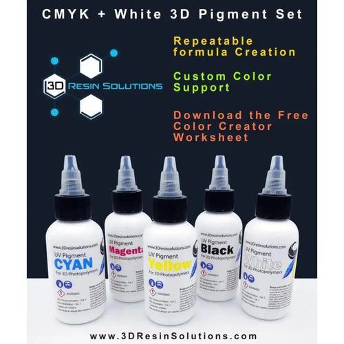 3D Resin Solutions CMYK + White 3D Pigment Set for Custom Resin Colors