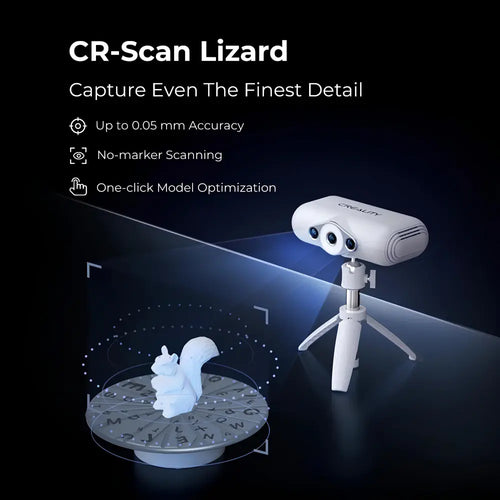 Creality CR-Scan Lizard Premium 3D Scanner, 10 FPS, Markerless Quick Scan, Turntable Handheld Mode, Black Object Scanning