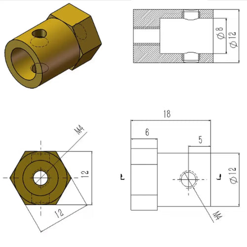 8mm Hexagon Couplers for Rubber Wheels (Pair)