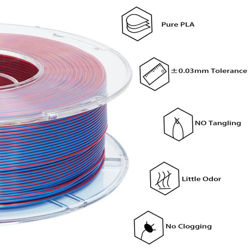 Blue/Red R3D Dual Colour Silk PLA Magic Filament - High Gloss 1.75mm, 1kg