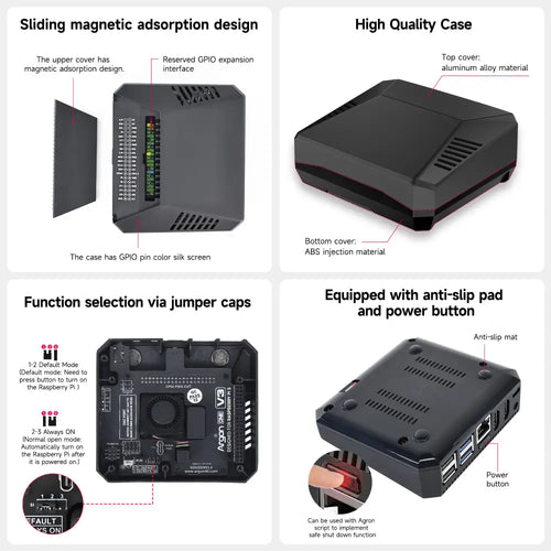 Raspberry Pi 5 Argon ONE V3 M.2 Aluminm Case Kit Built-in 30mm PWN Cooling Fan