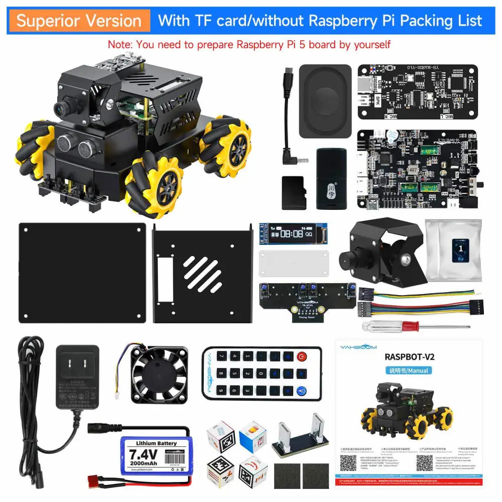 Yahboom AI Vision Robot Raspberry Pi 5 Car Support Python Progamming Open Source-Superior Version(Without RPi Board)