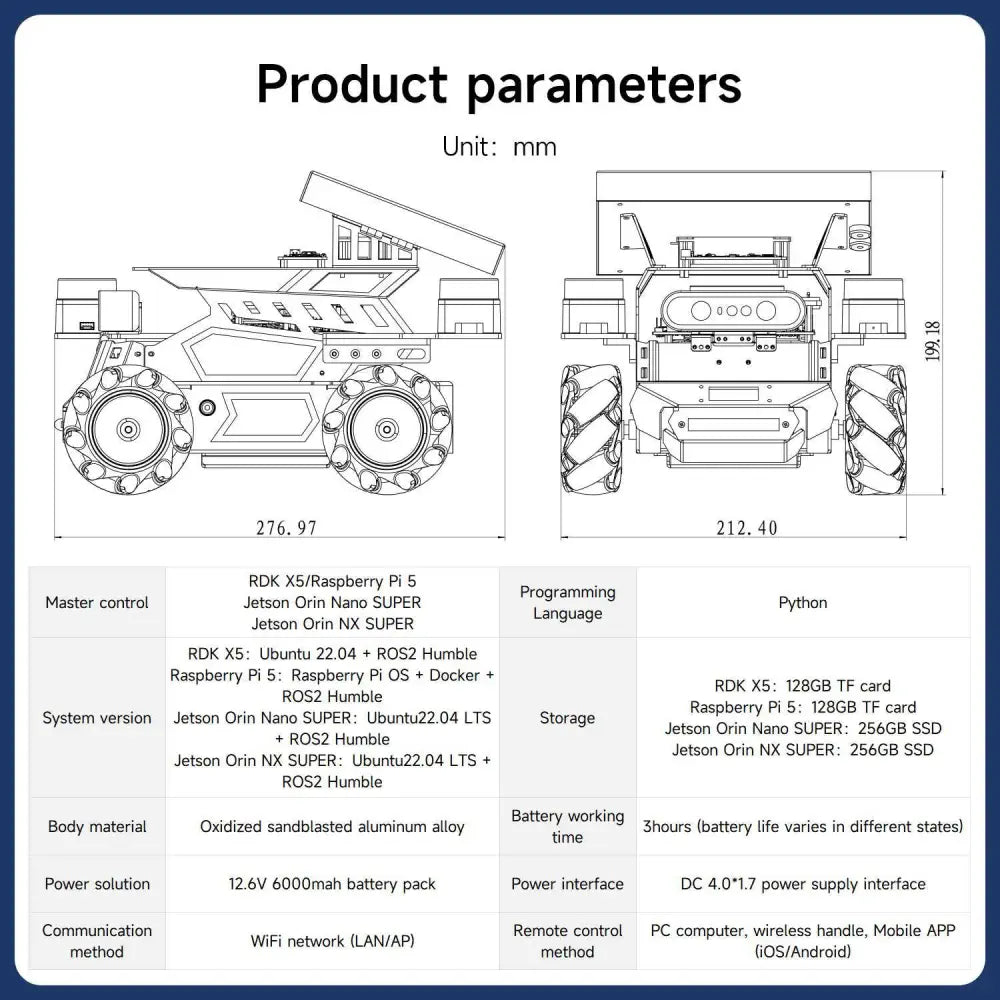 ROSMASTER M3 AI Large Model ROS2 Robot Kit-Superior Version With Orin NANO SUPER 8GB Board