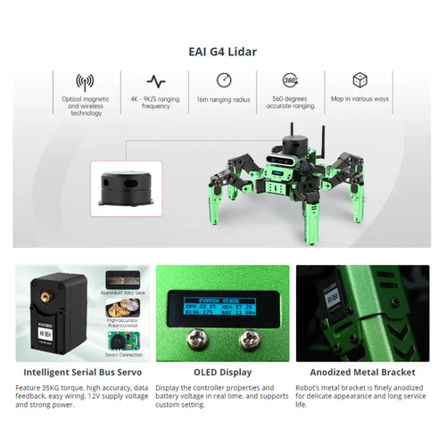 Hiwonder JetHexa ROS Hexapod Robot Kit Powered by Jetson Nano with Lidar Depth Camera Support SLAM Mapping and Navigation (Advanced Kit)