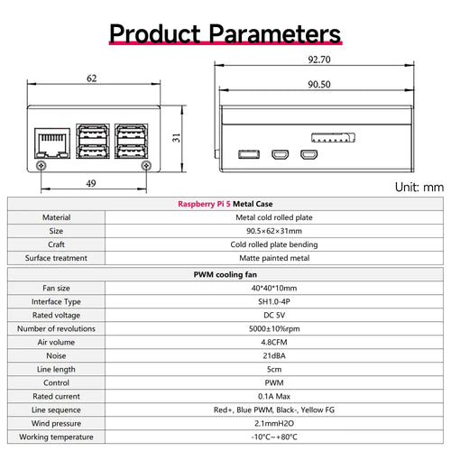Raspberry Pi 5 Metal Case with PWM Cooling Fan