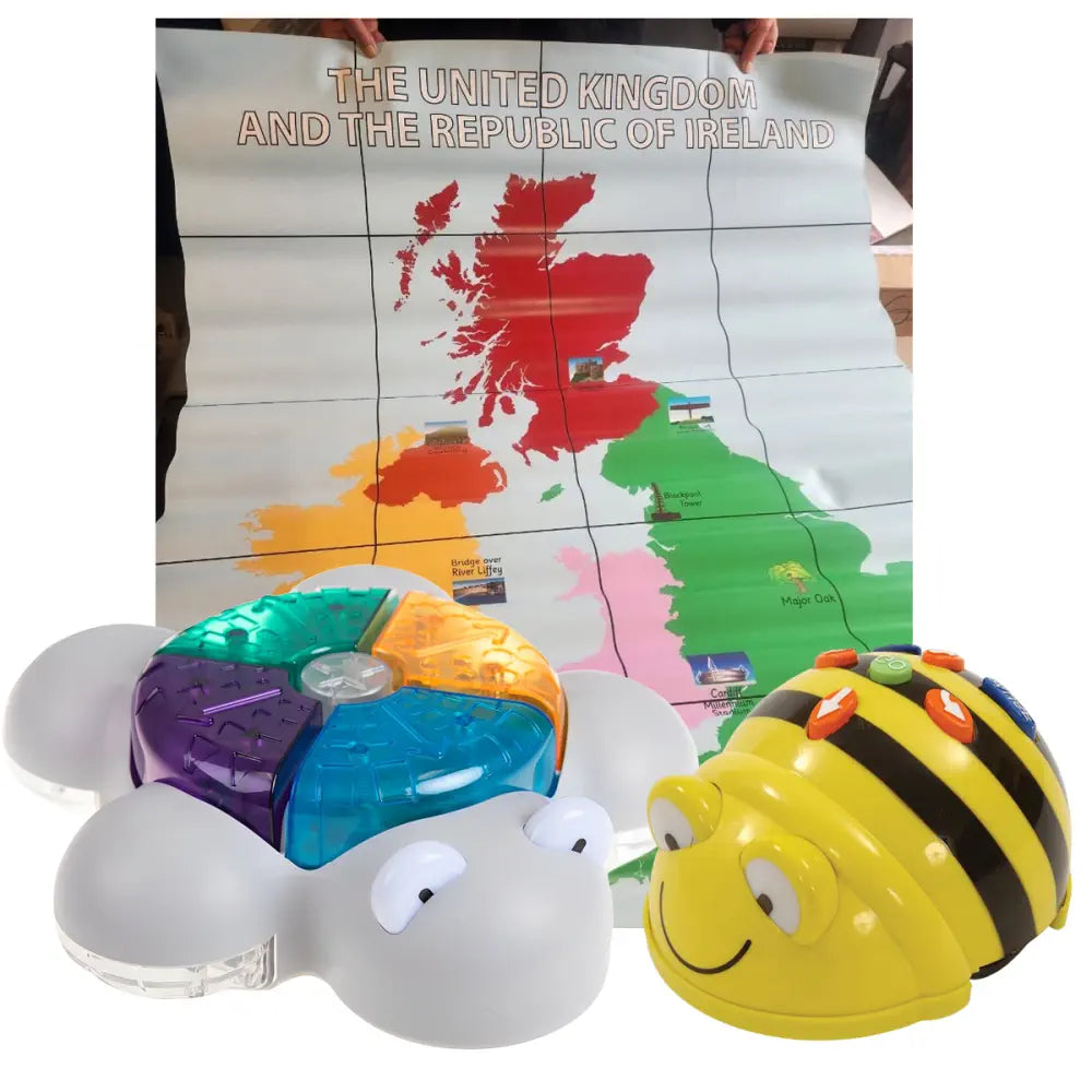TTS STEM Learning Robot Bundle - Bee-Bot Programmable Floor Robot See &amp; Say, Glow &amp; Go Bot, Interactive UK &amp; Ireland Map - STEM Coding &amp; Spatial Skills | Ages 3+