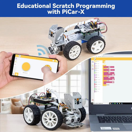 SunFounder PiCar-X AI Video Robot Car Kit for Raspberry Pi 5/4/3B+/3B, ChatGPT-4o Enabled with Video Recognition, Python, Scratch, Camera, Rechargeable Battery