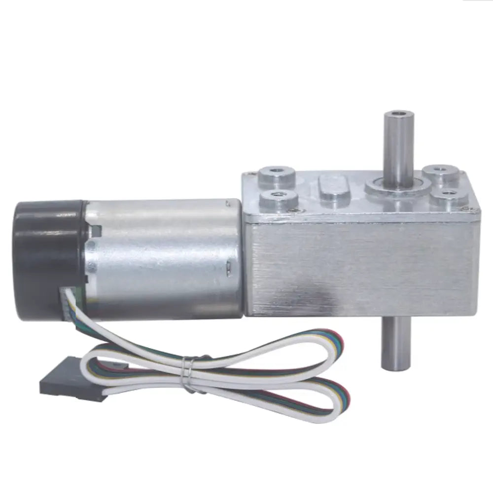 Compact size DC worm gear motor with dual shaft and encoder 6V - 6RPM