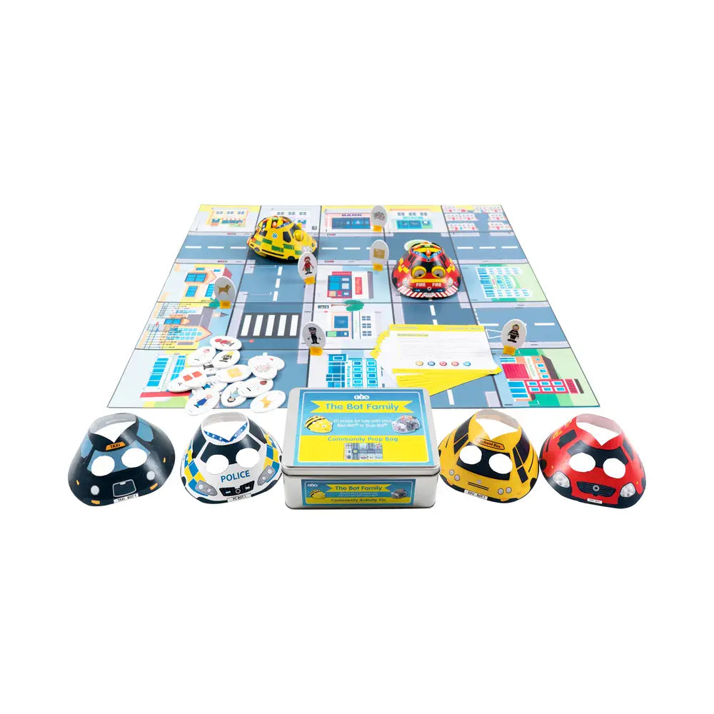 Community Activity Tin for Bee-Bot and Blue-Bot Coding Toy - Role play Characters - Cross curricular Learning - Engaging Interactive Activities for Classroom Use