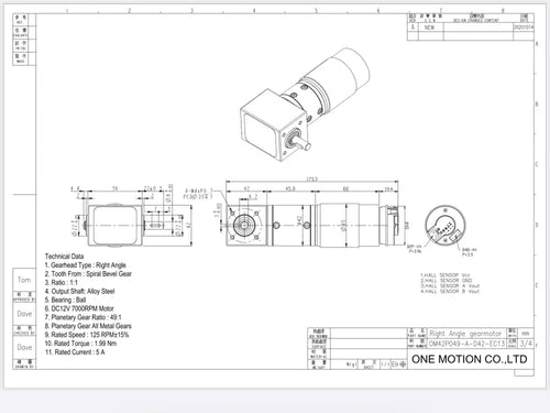 12V 120RPM Right Angle Planetary Gearmotors 13RRP