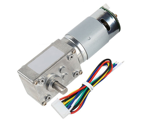 High Torque Gearmotor Self-Locking Worm Gear Motor w/ Encoder - 12V, 105RPM