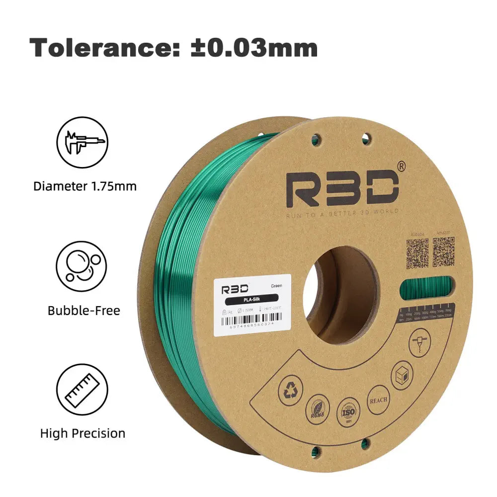 Green R3D Silk PLA Filament 1.75mm 1kg