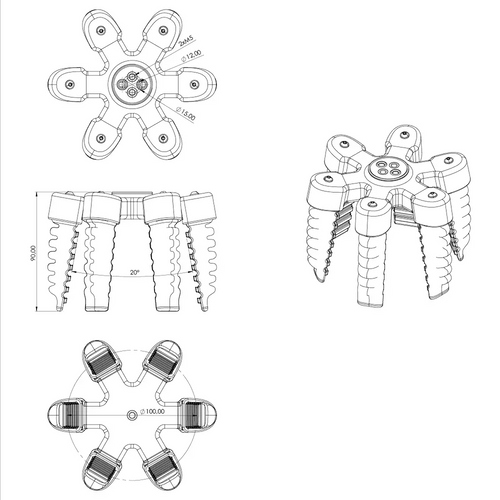 Six Fingered Centric Softgripper w/ 10 Degree Cone Angle