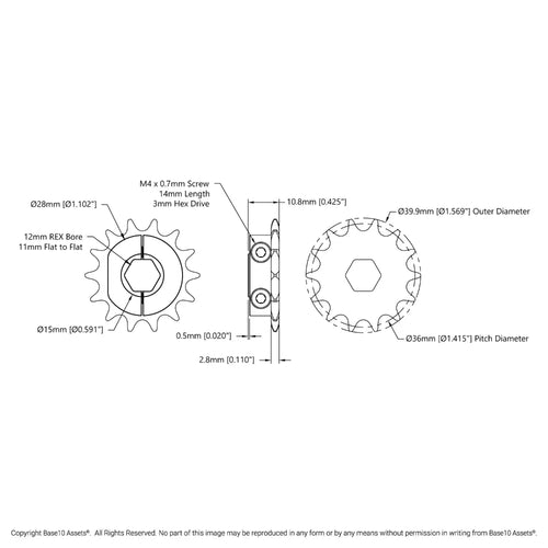 8mm Pitch Steel Clamping Sprocket (12mm REX™ Bore, 14 Tooth)