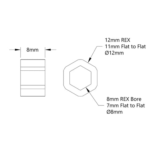 8mm REX™ Plastic Spacer (12mm REX™ OD, 8mm Length) - 12 Pack