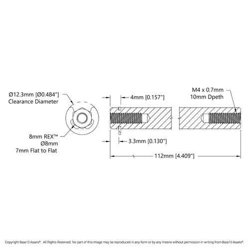 8mm REX™ Shaft w/ E-Clip (Stainless Steel, 112mm Length)