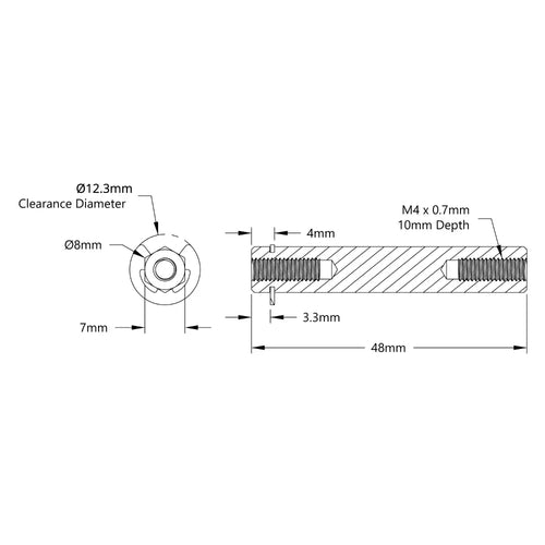 8mm REX™ Shaft w/ E-Clip (Stainless Steel, 48mm Length)