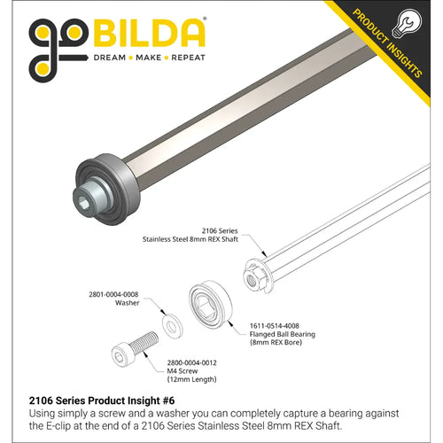 8mm REX™ Shaft w/ E-Clip (Stainless Steel, 48mm Length)