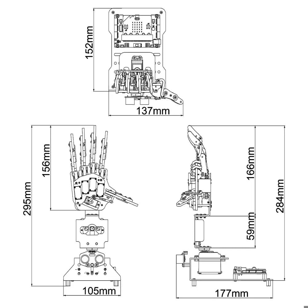 Open-Source Robotic Hand AiHand Powered by micro:bit V2 Programming Educational Robot, Support WonderCam AI Vision Module (With micro:bit V2.0)