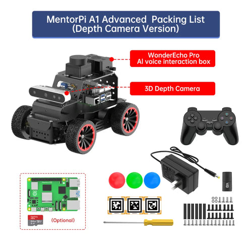Hiwonder MentorPi A1 Raspberry Pi Robot Car – Ackerman Chassis, ROS2 AI Coding Robot with Large AI model ChatGPT, SLAM and Autonomous Driving (Advanced Kit without Raspberry Pi 5)