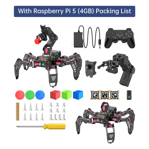 SpiderPi Pro: Hiwonder Hexapod Robot with AI Vision Robotic Arm Powered by Raspberry Pi 5 (Paspberry Pi 5 4GB Included)