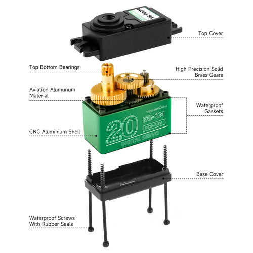 Yahboom 20kg Digital Servo Motor w/ Full Metal Gear, Waterproof, 180deg Control Angle &amp; High Torque for RC Model