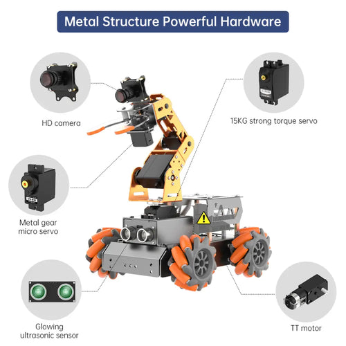 Hiwonder MasterPi AI Vision Robot Arm with Mecanum Wheels Car Powered by Raspberry Pi Open Source Robot Car (No Raspberry Pi 4B Included)