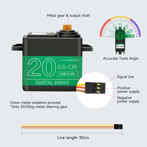 Yahboom 20kg Digital Servo Motor w/ Full Metal Gear, Waterproof, 180deg Control Angle &amp; High Torque for RC Model