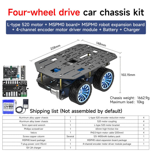 Yahboom MSPM0 Smart Robot Car Aluminum Alloy Chassis Kit-- Four-wheel drive