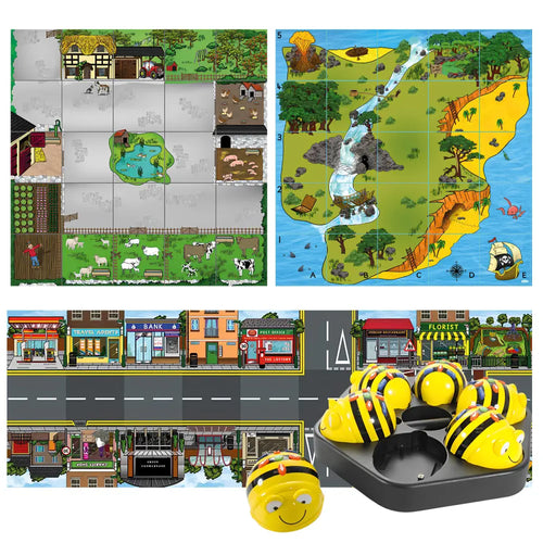 TTS Bee-Bot Programmable Floor Robot Bundle, Rechargeable Educational Robot Bundle w/ Floor Play Mats Accessories, STEM Learning, Coding  Programming