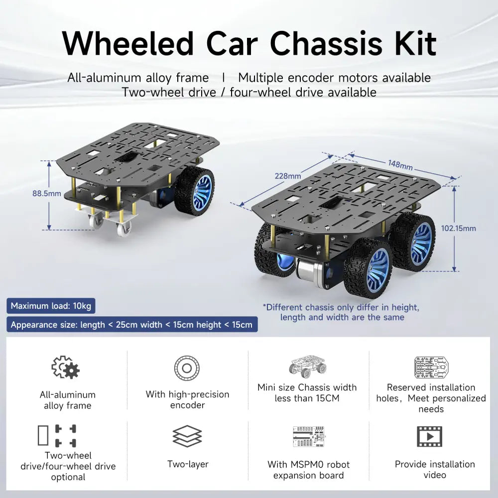 Yahboom MSPM0 Smart Robot Car Aluminum Alloy Chassis Kit-- Two-wheel drive